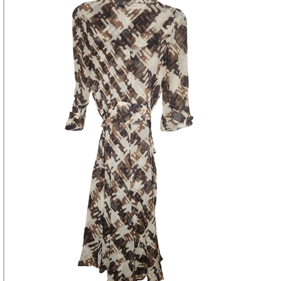Diane Von Furstenberg Hillevi Silk Printed Sheer Midi Shirtdress Size 8 - Picture 3 of 10